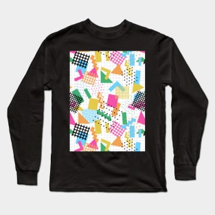 Graph Paper Retro Doodles - 1980s Inspired Neon Pattern Long Sleeve T-Shirt